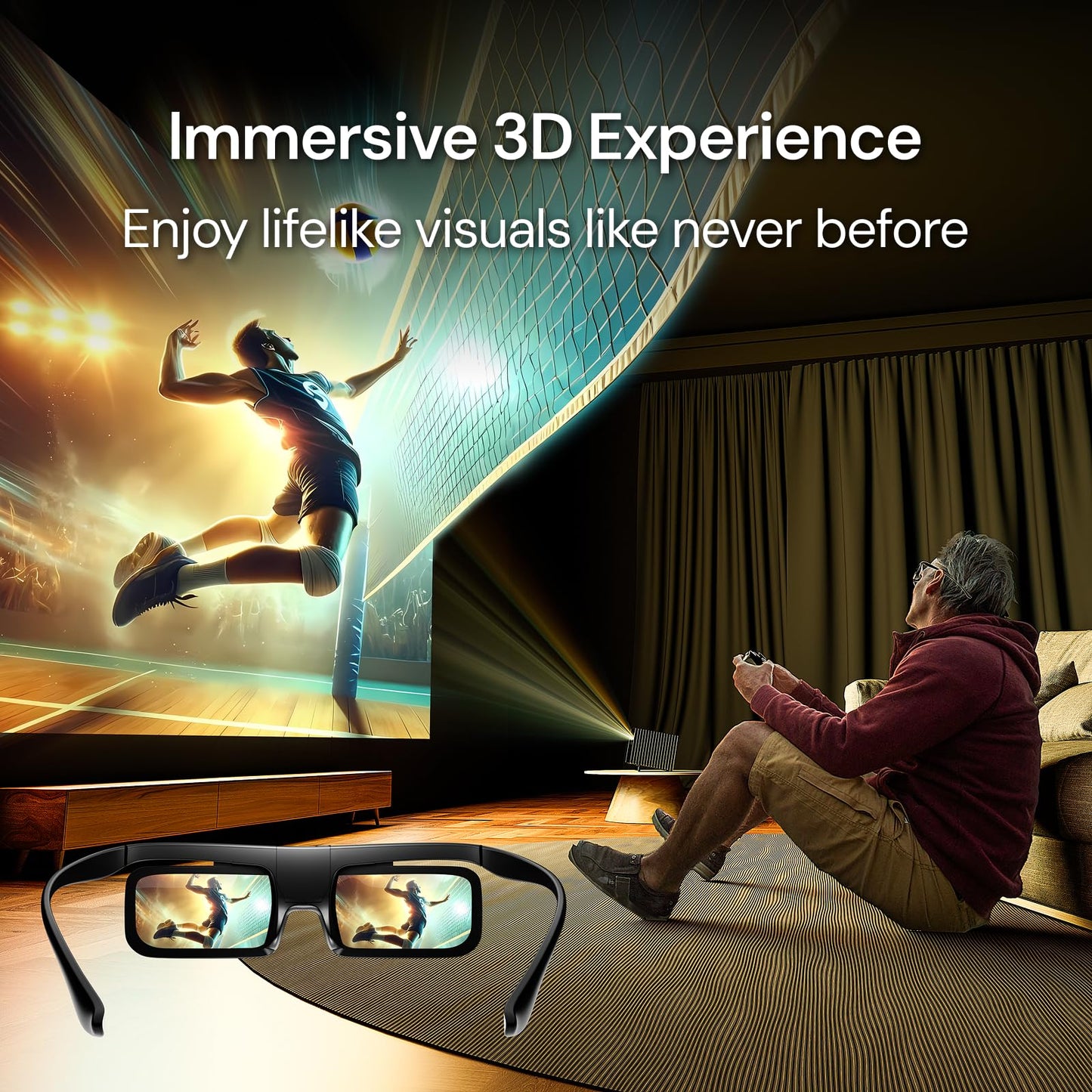 Valerion DLP Link 3D Glasses, Rechargeable Active Shutter Eyewear compatiable with VisionMaster Max/ Pro2/ Pro, StreamMater Puls2/ Puls & Other DLP-Link 3D projectors (2 Pack)