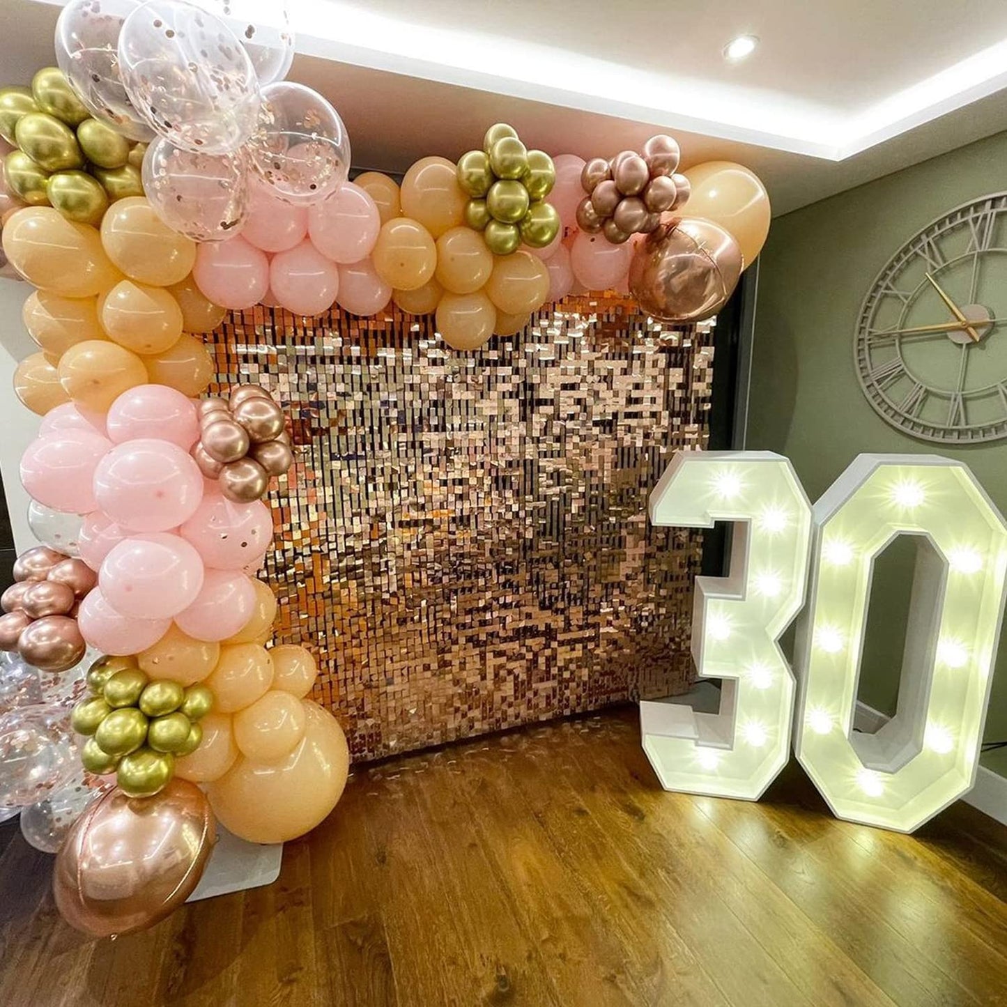 COKAOBE Rose Gold Shimmer Wall Backdrop, 24PCS Square Sequin Shimmer Backdrop Panels, Photo Backdrops for Birthday, Anniversary Wedding Engagement Decoration
