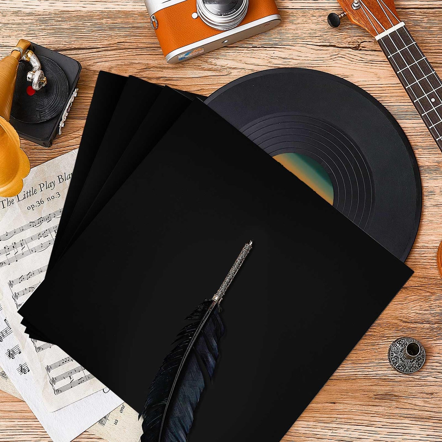 Colarr 12 Inch Vinyl Record Sleeves 350gsm Blank Album Jackets Cardboard Vinyl Record Covers Outer LP Sleeves Jackets Covers for Collections Storage, Black(30 Pcs)