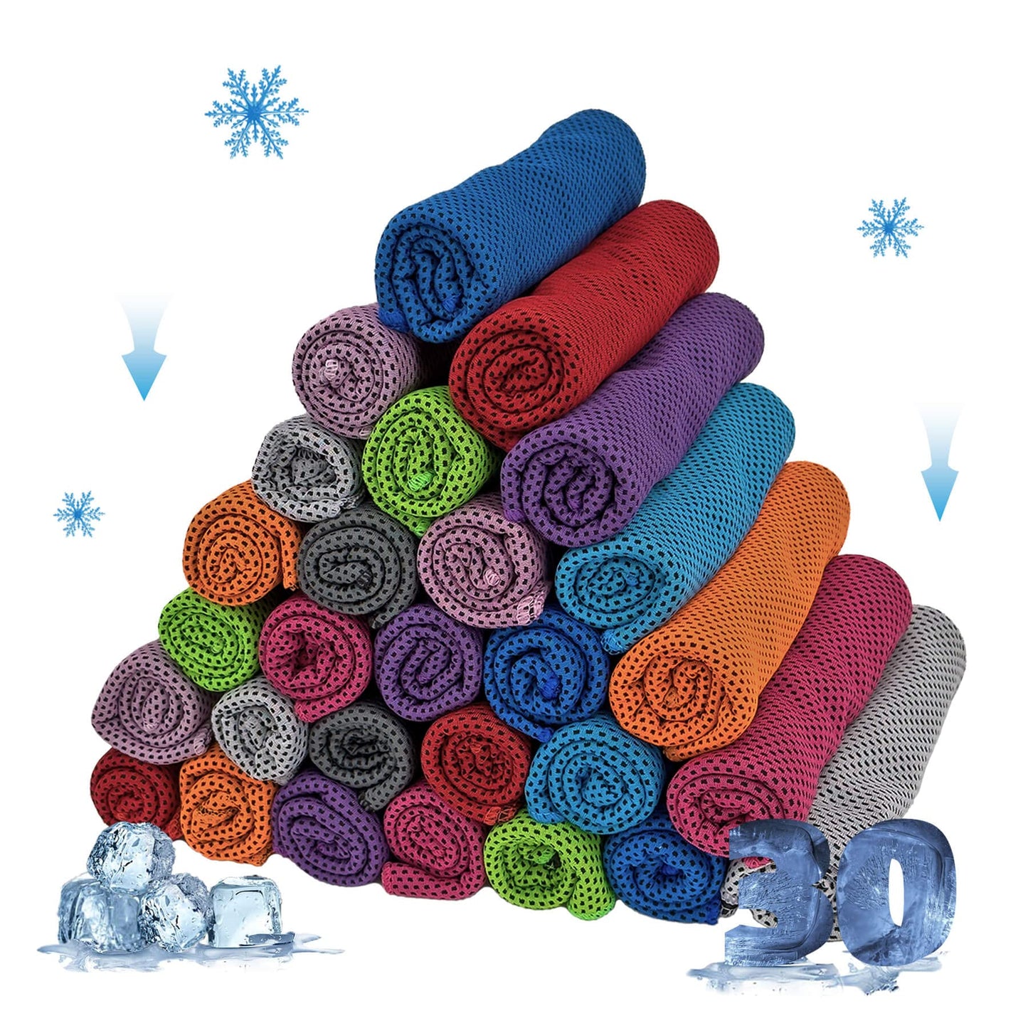 AWOWZ 30 Pack Cooling Towels Ice Towel Workout Towel, Soft Breathable Sweat Towel for Sports, Yoga, Gym, Golf, Camping, Running, Fitness, Workout & More Activities