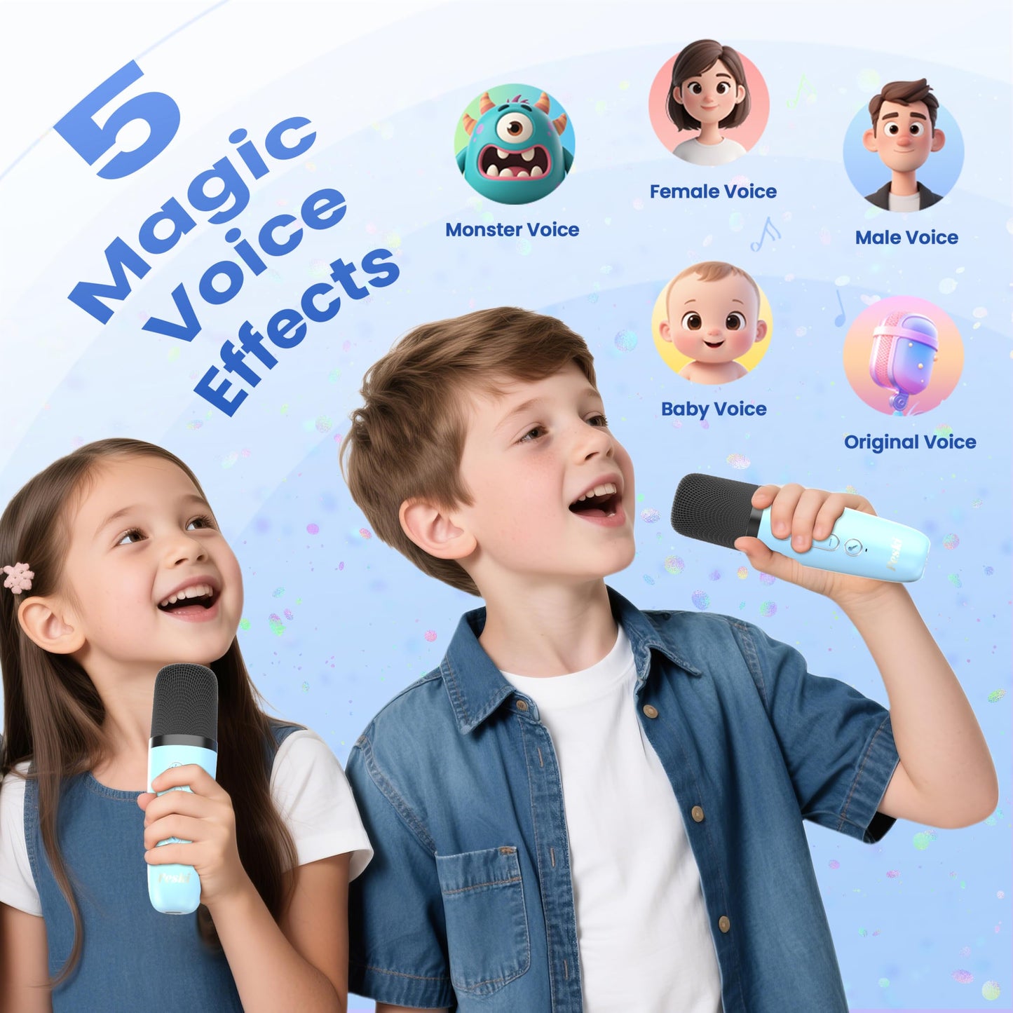 Karaoke Machine for Kids Adults, Portable Bluetooth Mini Karaoke Microphone Singing Speaker Karaoke Player with 2 Wireless Mic Toys for All Smartphones,Birthday, Family,Home Party (Light Blue)
