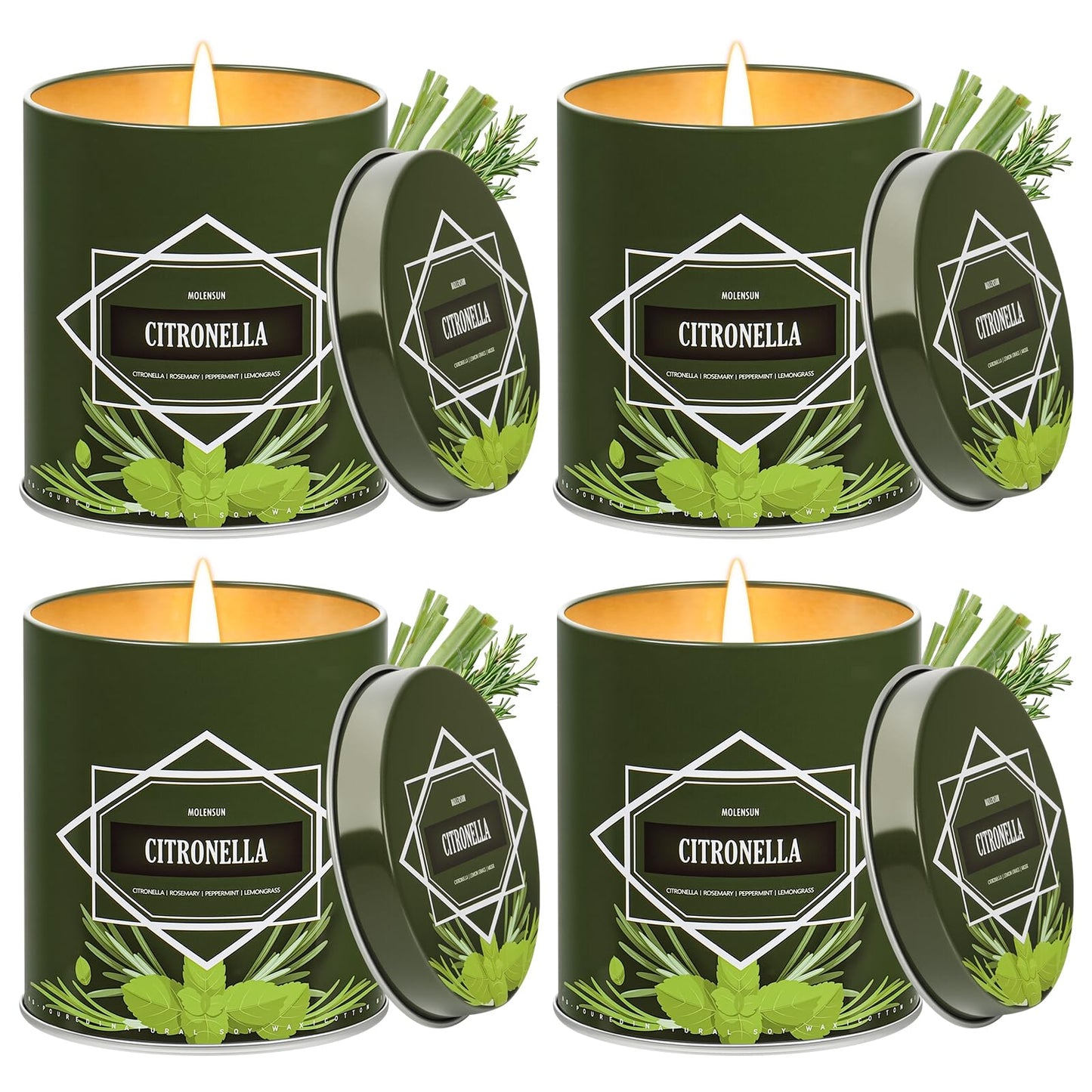 Citronella Candles Outdoor, 4-Pack Citronella Candles for Outside Patio, Camping & Garden, Summer Gifts for Indoor Home Scented, 60-Hour Burn Time, 9 Ounce Each
