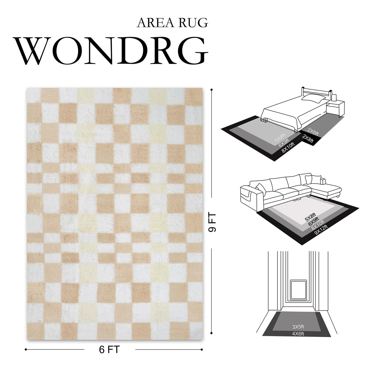WondRg 6x9 Checkered Fluffy Area Rug for Living Room Bedroom Pink Kids Room Carpet High Pile Washable Non-Slip Tapis Salon Soft Floor Shag Rug for Nursery Large Modern Neutral Thick Plush Fuzzy