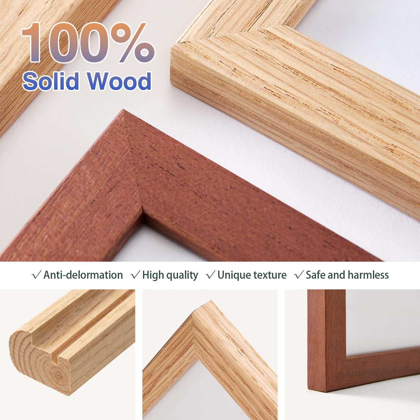 LIVINGTASTE 6x8 Solid Oak Wood Picture Frames Set of 3,Natural Oak Wood Frame with Tempered Glass can Display Photo 6x8 Without Mat,Poster Frame for Wall Home Decor,Set of 3