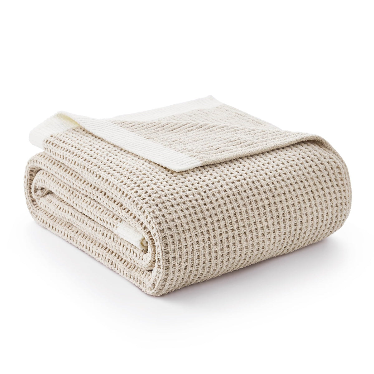 Amélie Home Chenille Throw Blanket, Soft Cozy Waffle Throw for Couch & Sofa, Warm Yet Lightweight, Breathable All-Season Throws for Women Men, Housewarming, Birthdays, 60"x80", Beige