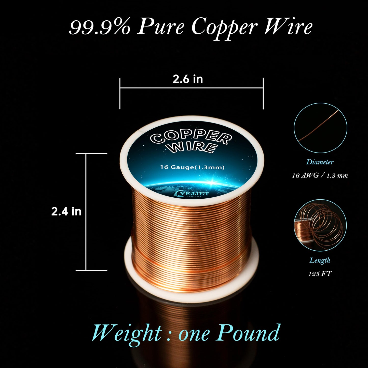 16 Gauge Copper Wire for Gardening Plants,Jewelry Making, 1 lb(125 FT) Copper Wire for Art Crafts, Electroculture 99.9% Pure