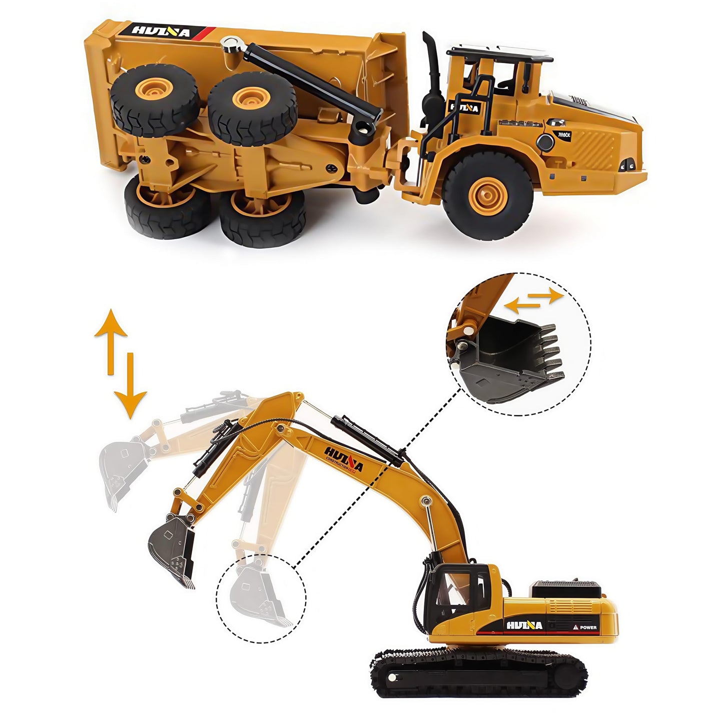 Gemini&Genius Heavy Metal Die-cast Articulated Dump Truck Excavator Engineering Vehicle Construction Alloy Models Toys for Kids and Decoration House Set (Dump Truck& Excavator Suit)