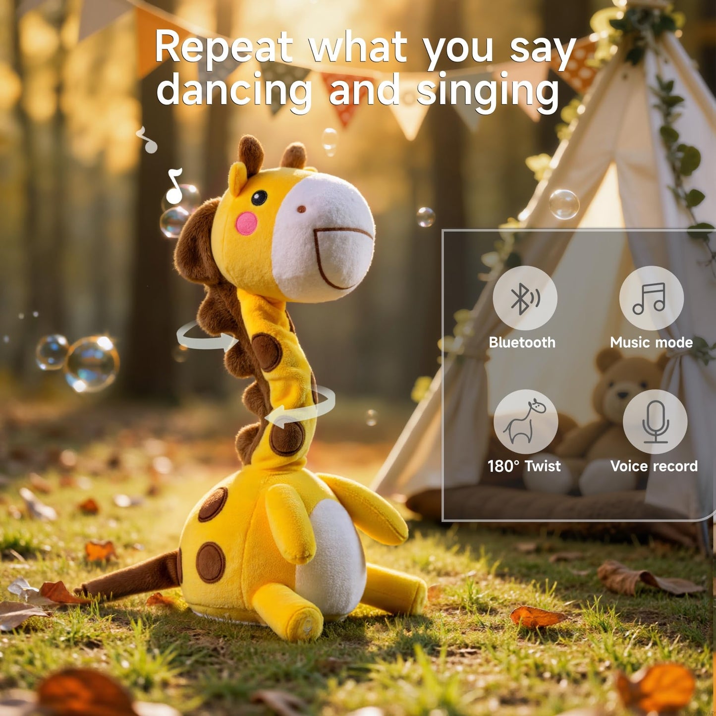 TUMAMA Dancing Talking Giraffe Toy, Mimicking Twisting Electronic Soft Plush Giraffe Toy with Record & Repeating What You Say, Singing Interactive Baby Toy for Boys Girls Kids Gifts