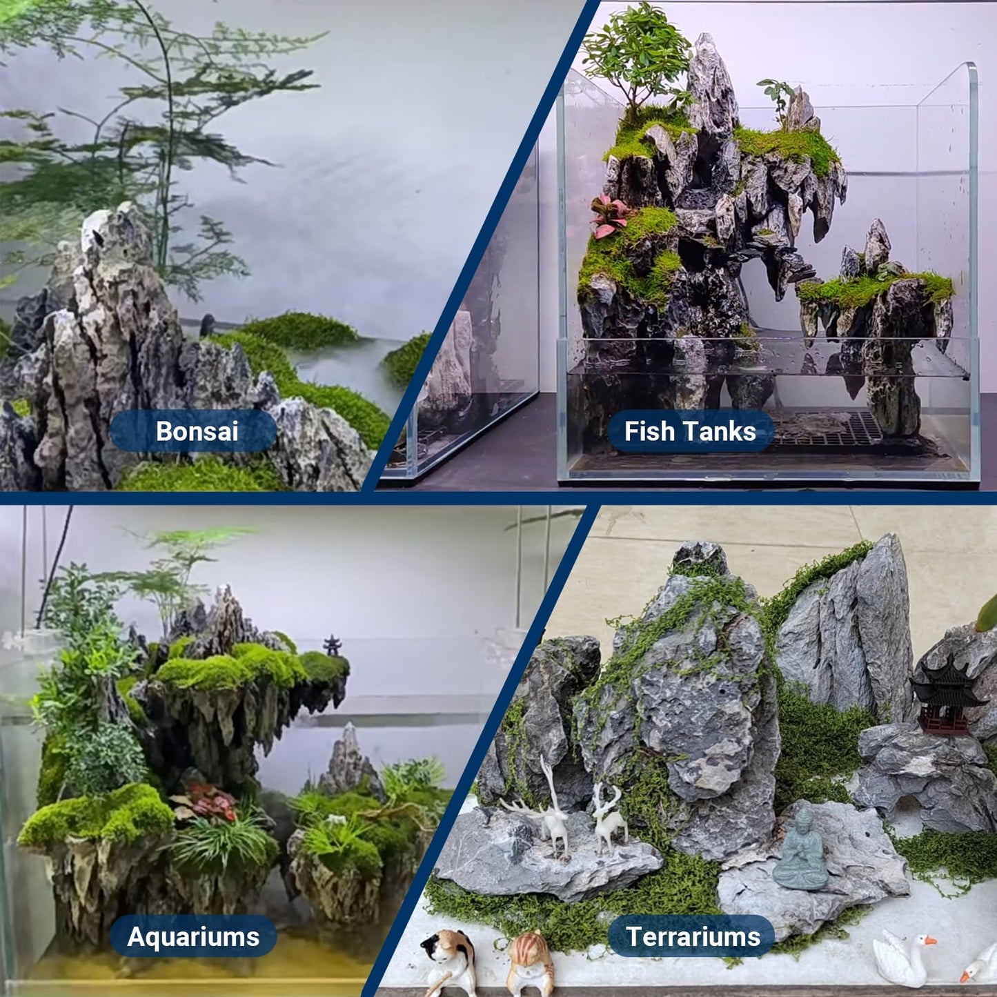 ChaoLeHo Natural Rocks Seiryu Stones Aquariums Stones for Aquascaping, Aquariums, Terrariums, Vivariums Decorative Stone,Reptile Enclosures,Paludariums,and Gardens-10LB（2 to 7 inch）