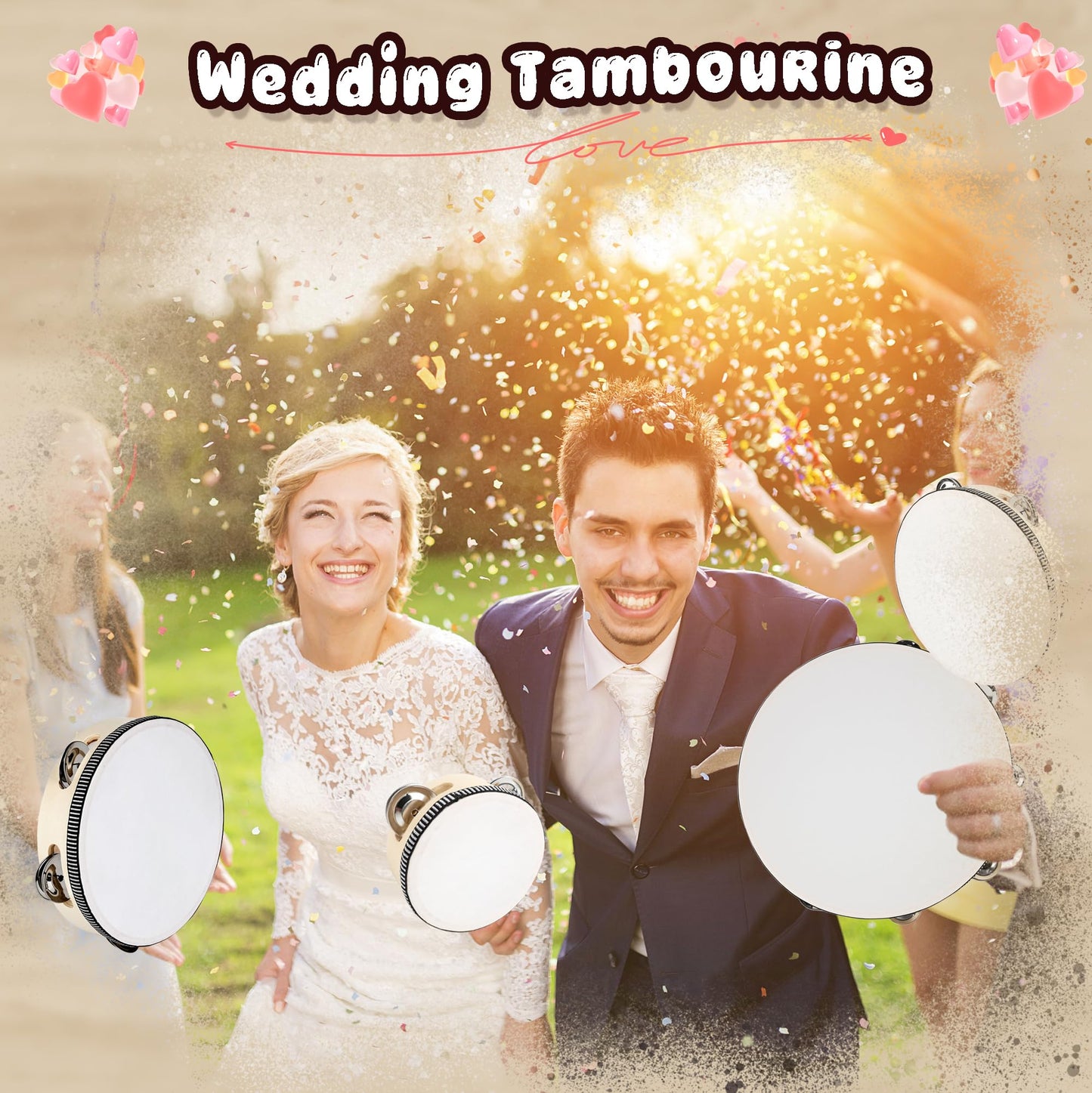 16 Pcs Tambourine Set for Adults Handheld Drum Bell Wood Tambourine with Metal Jingles Musical Percussion Instrument Church Wedding Party Gift, 4 Size
