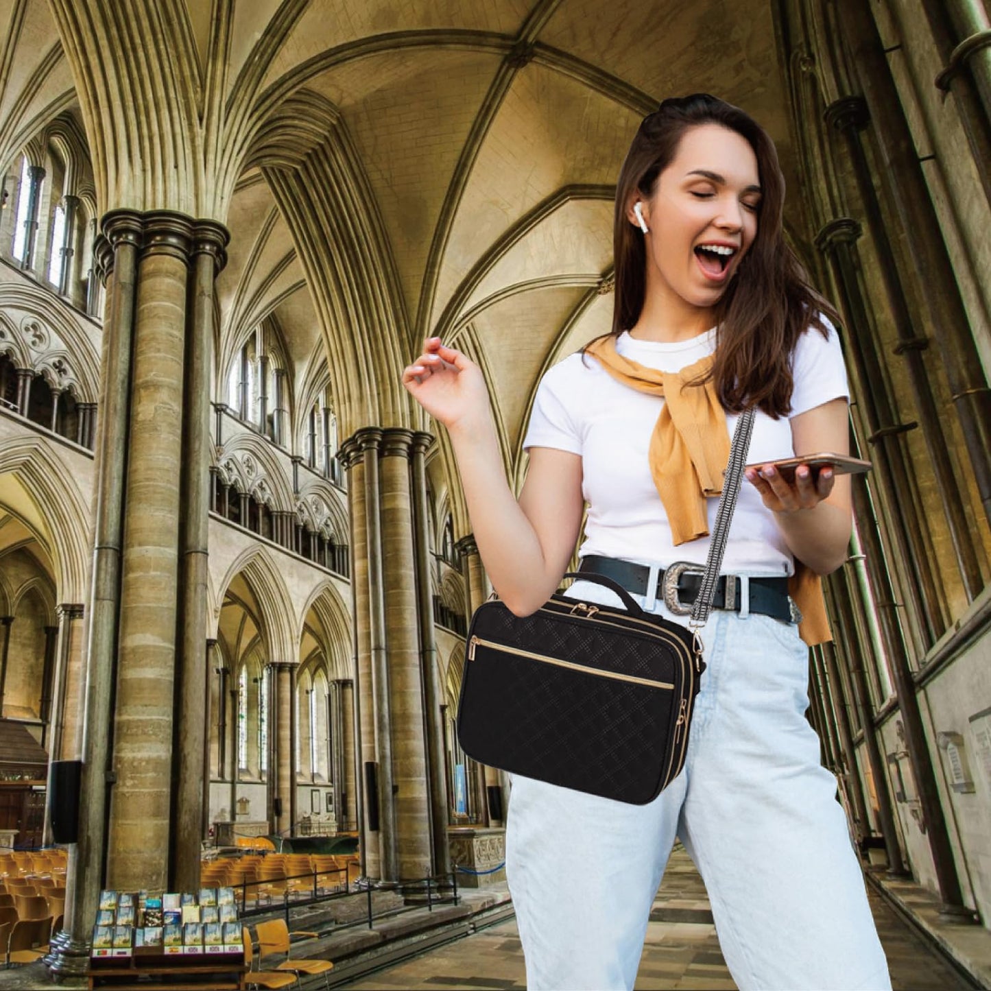 2 Layers Bible Cover for Women, Large Case With Handles and Shoulder Strap, Carrying Bag With Pocket, Scripture Protective Church Bag