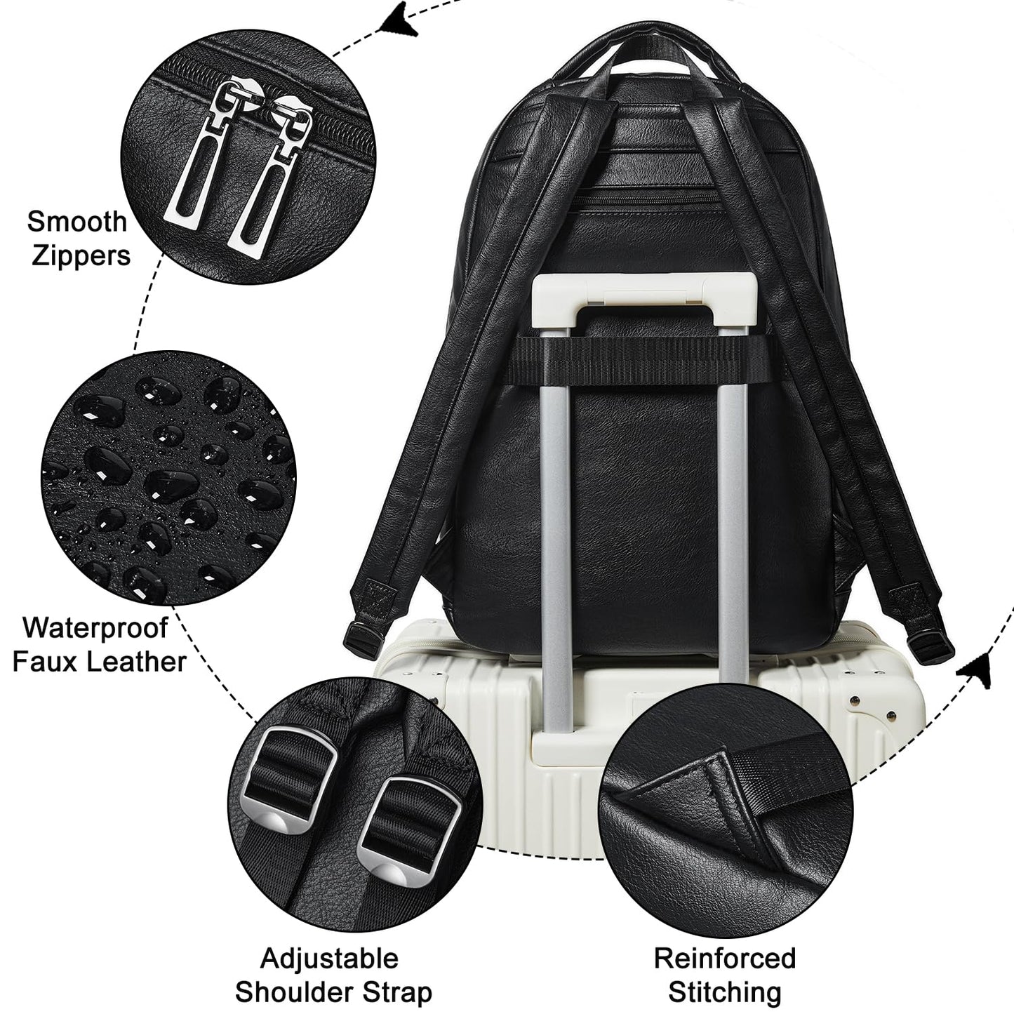 LATMAP 43L Backpack Purse For Women Leather Shoulder Diaper Bookbag Tote 17 16 15.6 Inch Laptop Bag Handbags For Travel Work College Large Black