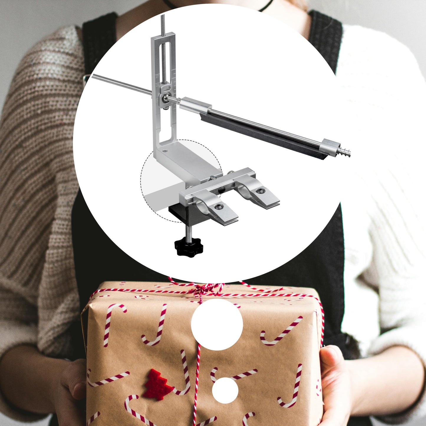 CWOVRS Knife Sharpening System, Quick C-Clamp Precision Knife Sharpener with 360° Flip Dual Clamp & Adjustable Angle, Fixed-Angle Knife Sharpener for Kitchen & Chef Knives, 4 Diamond & 2 Water Stones