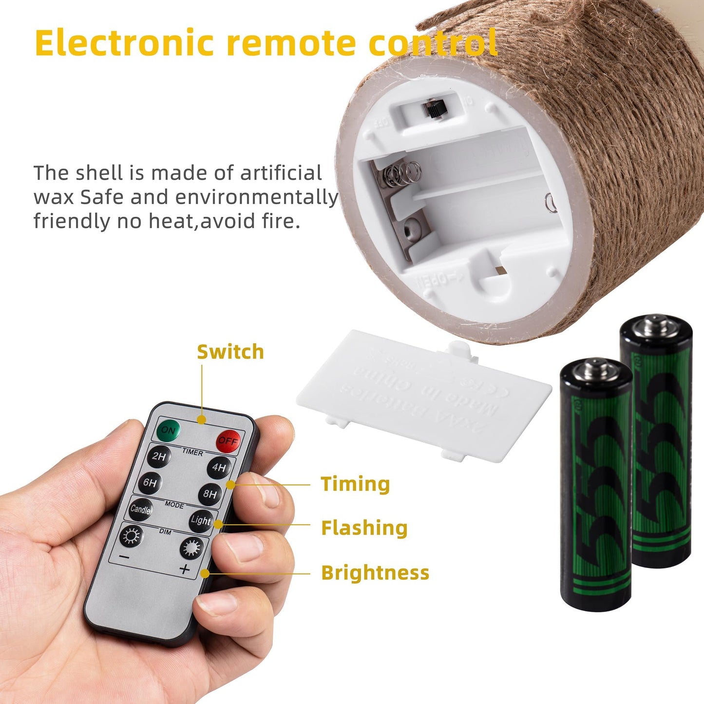 Flickering Flameless Ivory Candles Realistic LED Candles with Remote Control and Timer Battery-Operated (Hemp Rope)