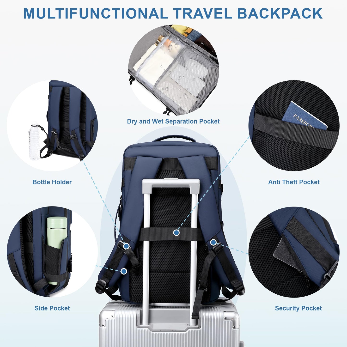 BAGOK Carry On Travel Backpack, 35L-40L Expandable Extra Large Airline Approved,Lightweight Daypack for Men and Women
