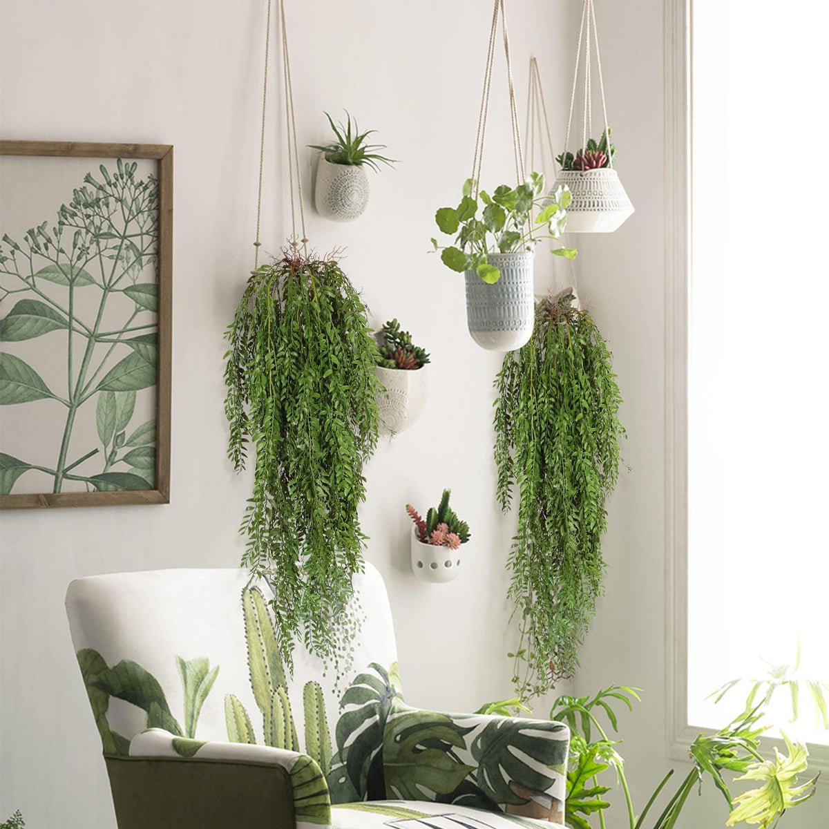 RECUTMS 2 Pcs Hanging Fake Plants Faux Ferns Ivy Willow Vine Leaves Wall Greenery Artificial Vine Plastic for Spring Home Garden Wedding Party Indoor Outdoor Jungle Party Patio Decorations(Green)