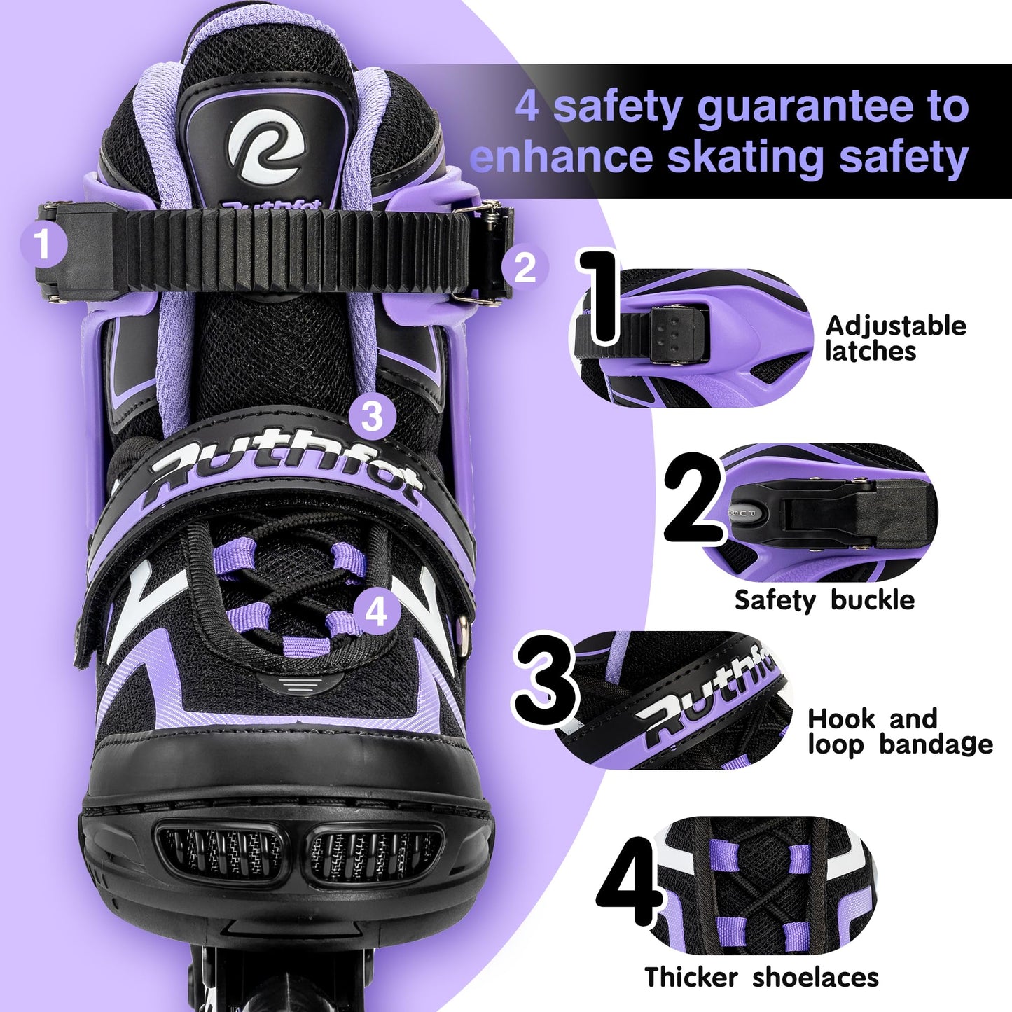 Ruthfot Adjustable Inline Skates for Boys and Girls, Light Up Skates for Ages 6-12 Kids Outdoor Illuminating Patines for Women and Men