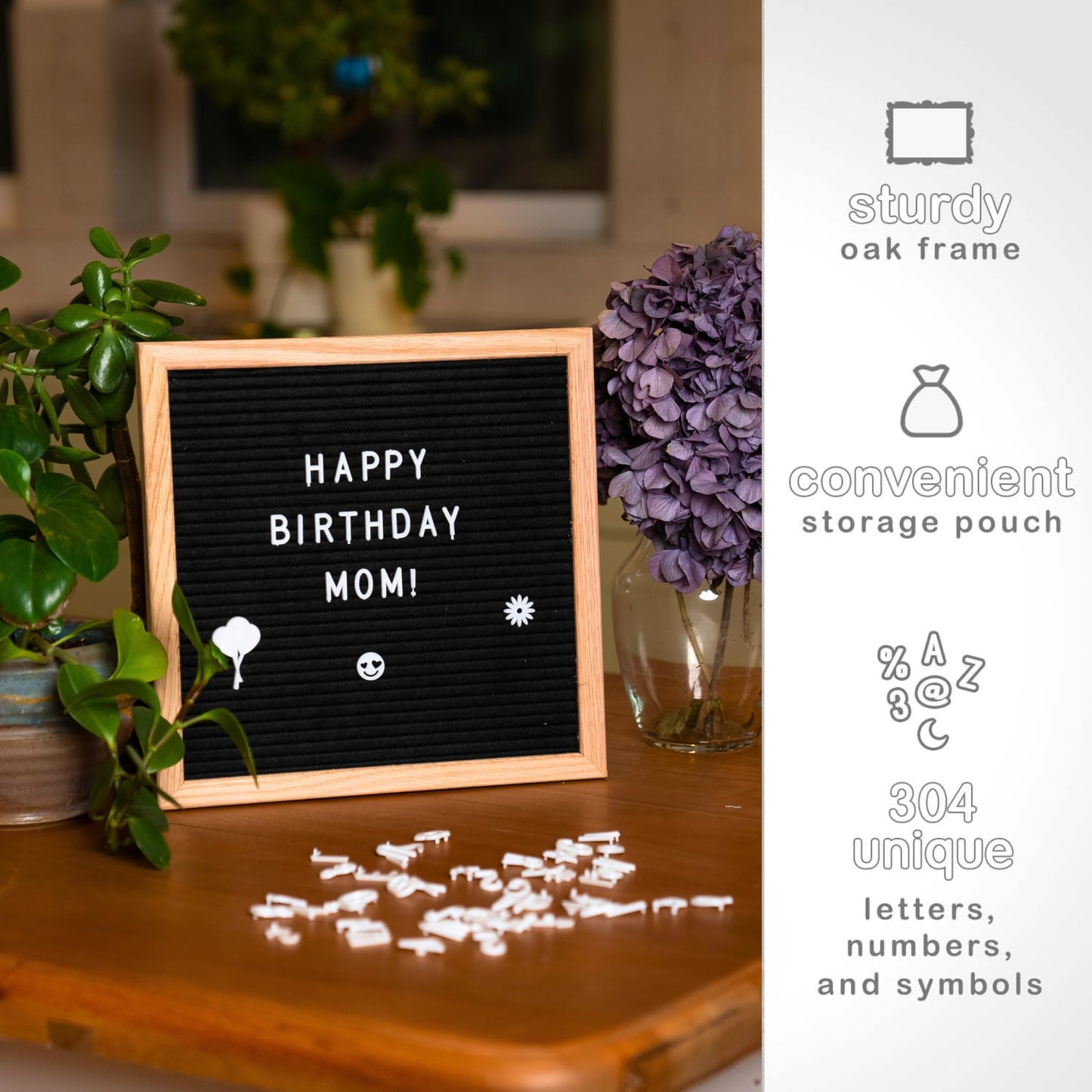 Black Felt Letter Board | 12"x12" Classy Dark Stained Wooden Frame with White Letters | Premium Changeable Sign Boards for Home Decor Motivational Quotes Baby Announcement Price List Message Letterboard With Stand For Small Business