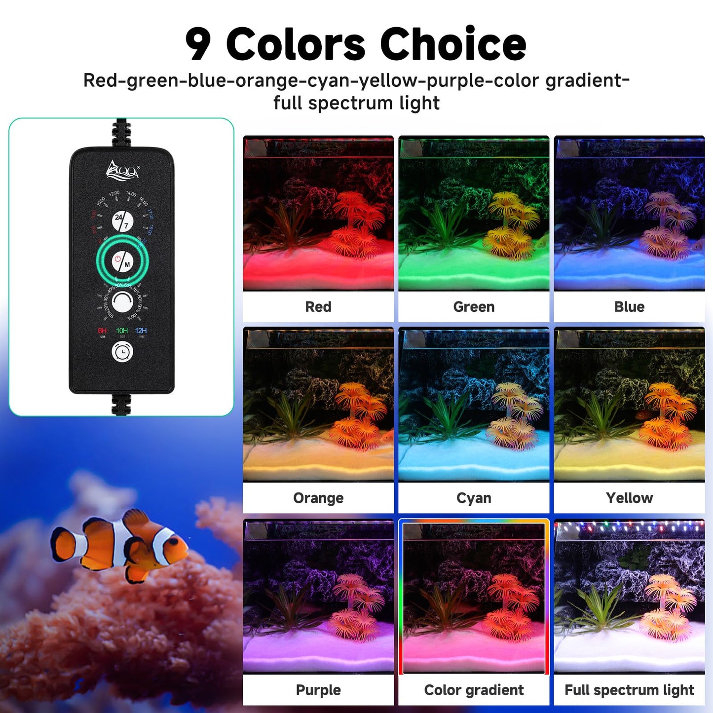 AQQA LED Aquarium Light, 24/7 Mode IP68 Waterproof Extendable Bracket Fish Tank Light, DIY Mode Full Spectrum Aquarium Plant Lights, Adjustable Timer/Brightness Memory Function for 48-55 in Fish Tank