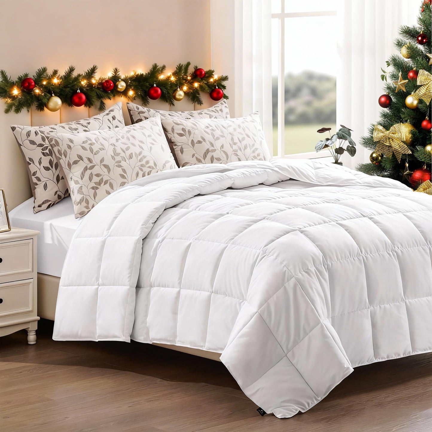 ACCURATEX Lightweight Duvet Insert King Size - Summer Bedding Comforter - 250GSM Filled Thin Duvet - Soft & Breathable, Quilted Comforters with 8 Tabs,White,King 104x90 Inches