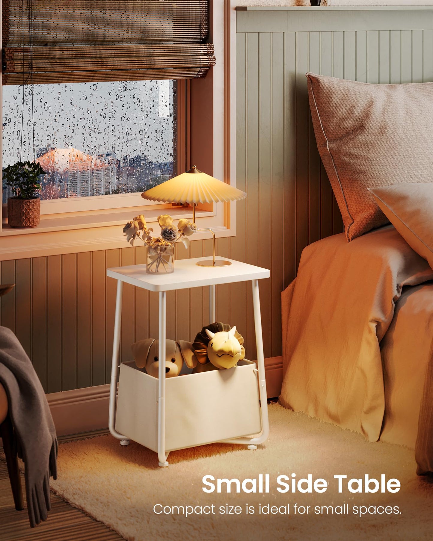 CHOEZON Side Table, Small End Table with Detachable Oxford Fabric Basket, Nightstand for Small Space, End Table, for Nursery, Living Room, Bedroom, White TBZ13WB