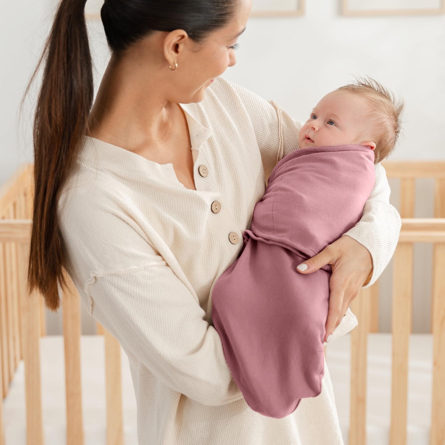Comfy Cubs Easy Swaddle Blanket, 3 Pack - 100% Cotton Newborn Wrap, Small for 0-3 Months Infants, Breathable and Durable Sleep Sack for Babies - Blush, Mauve, Mulberry