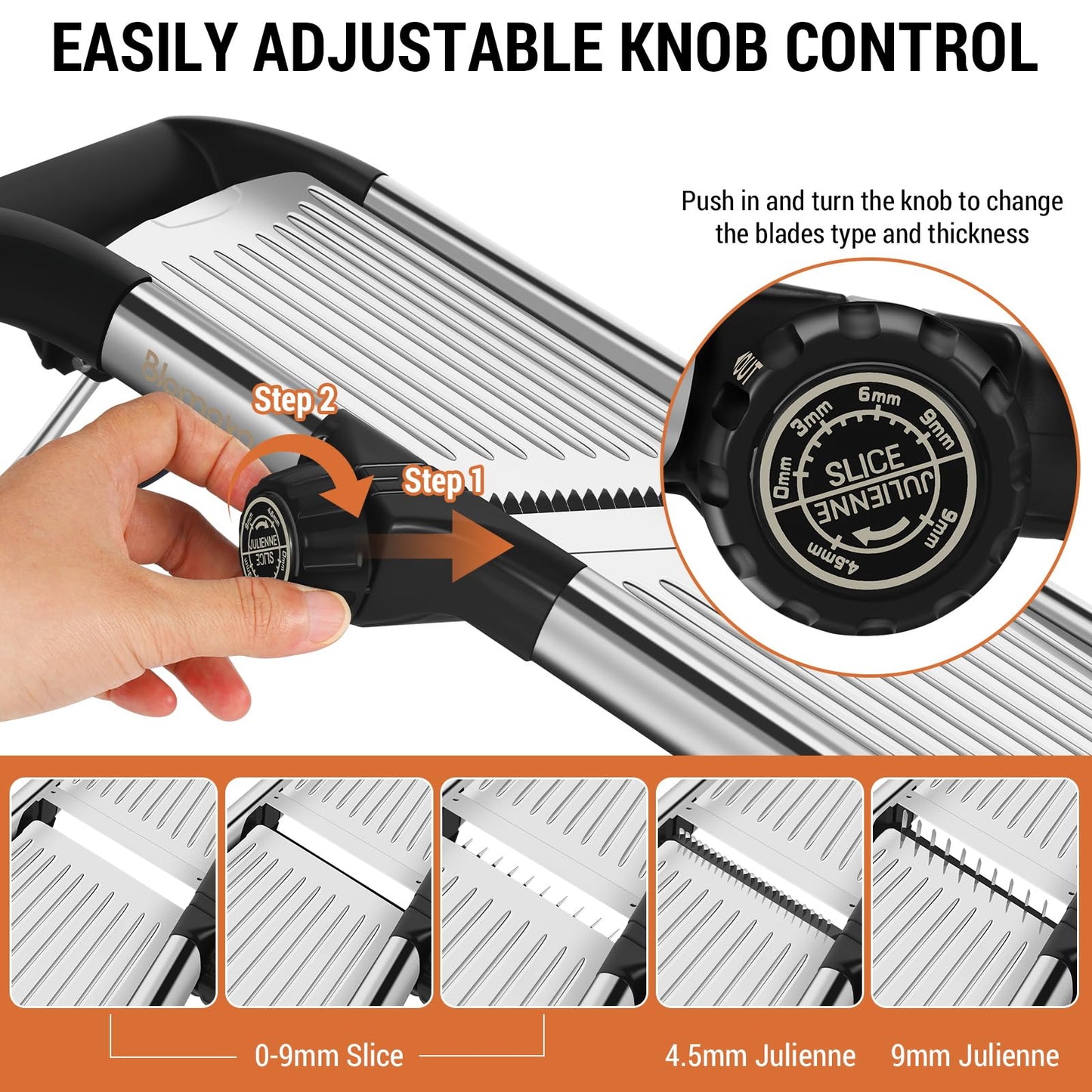 Blamovo Mandoline Slicer for Kitchen, Mandolin Vegetable Slicer Julienne with Knob Control, Adjustable Thickness (Safety Gloves Included)