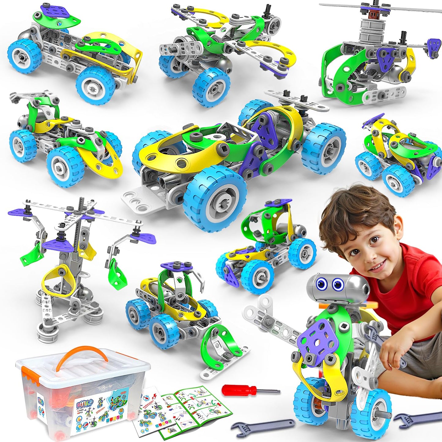 10 in 1 Electric STEM Toys for 4 5 6 7 8 Year Old Boy Girl Birthday Gifts Building Toys for Kids Ages 4-8 4-6 5-7 6-8 Educational Engineering Construction Toys for Boys 4-6 Learning Games Activities