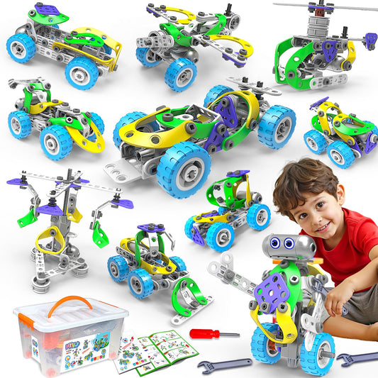 10 in 1 Electric STEM Toys for 4 5 6 7 8 Year Old Boy Girl Birthday Gifts Building Toys for Kids Ages 4-8 4-6 5-7 6-8 Educational Engineering Construction Toys for Boys 4-6 Learning Games Activities