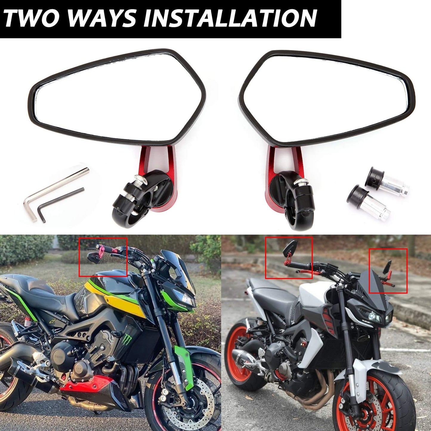 Rich Choices Universal Red Motorcycle 22mm 7/8'' CNC Handlebar Side Mirrors for Honda Kawasaki Yamaha Suziki