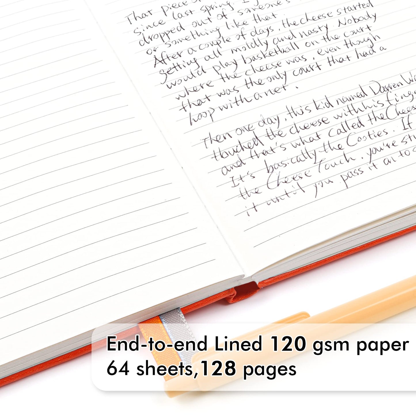 5 Pack Notebooks Journals Bulk with 5 Black Pens, Feela A5 Hardcover Notebook Classic Ruled Lined Journal Set with Pen Holder for School Business Journaling Note Taking, 120 GSM, 5.1”x8.3”, Orange