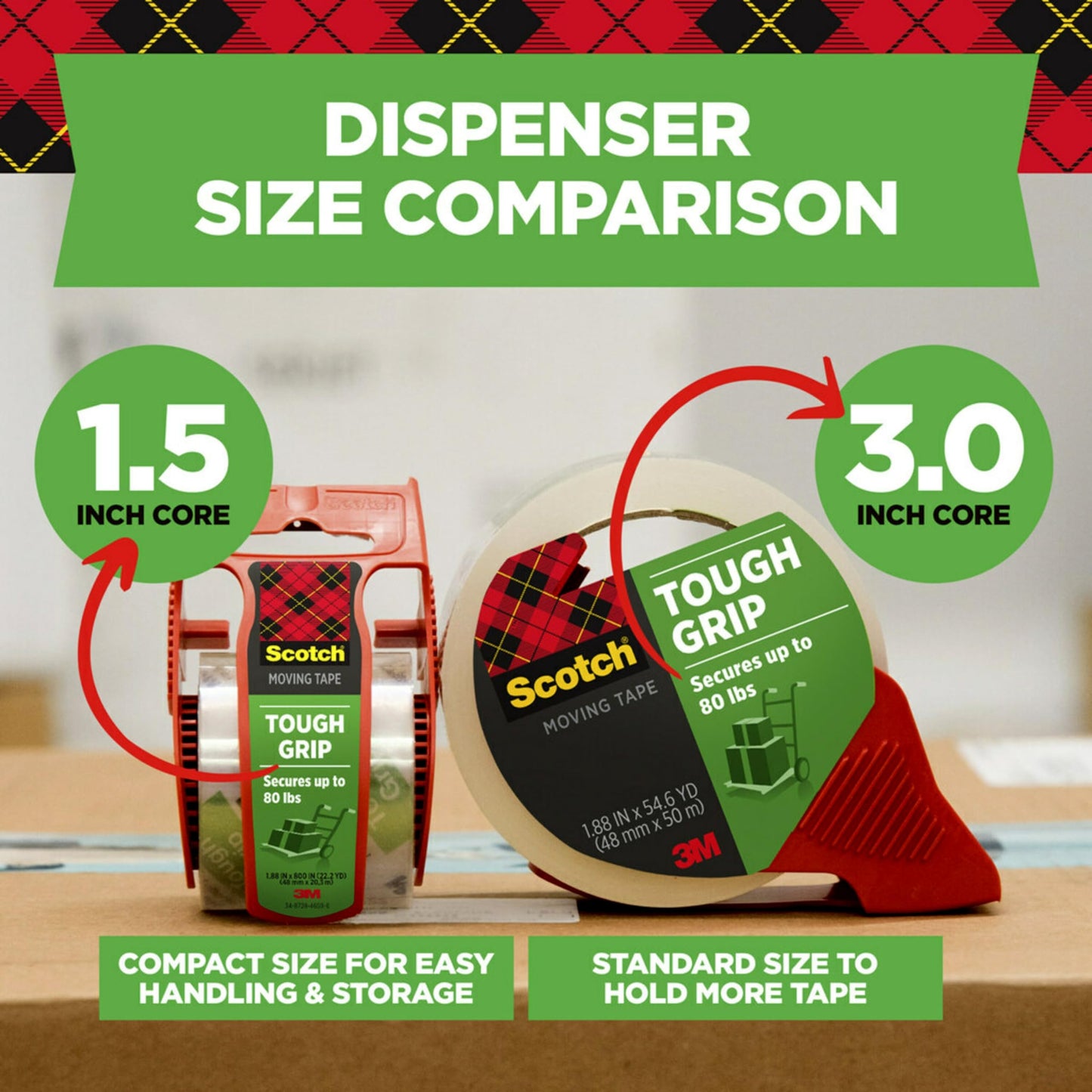 Scotch Tough Grip Moving Packaging Tape, 1.88-Inch X 54.6 Yds, 6 Rolls/Pk
