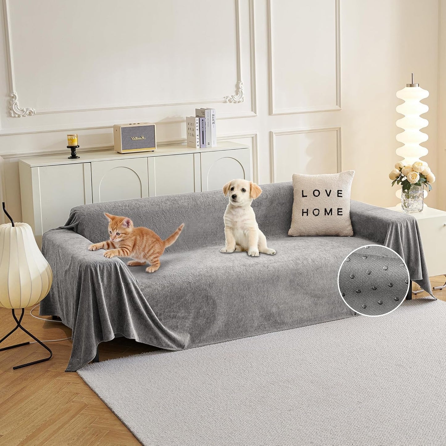 MYSKY HOME Sectional Couch Cover Sofa Slipcovers for 3 Cushion Seater Couch, Dog Cat Friendly Non Slip Furniture Protector Washable, 91" x 134", Grey