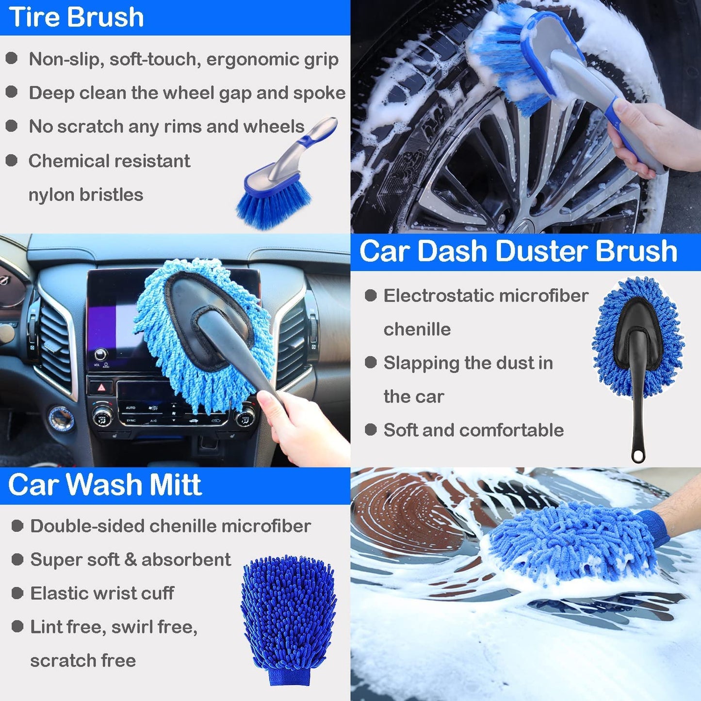 27 Pack Car Detailing Brush Set, Detailing Kit, Wheel Tire Cleaning Brush Set, Car Wash Kit, Cleaning Tools for Wheels, Interior, Exterior, Leather, Air Vents, Motorcycle