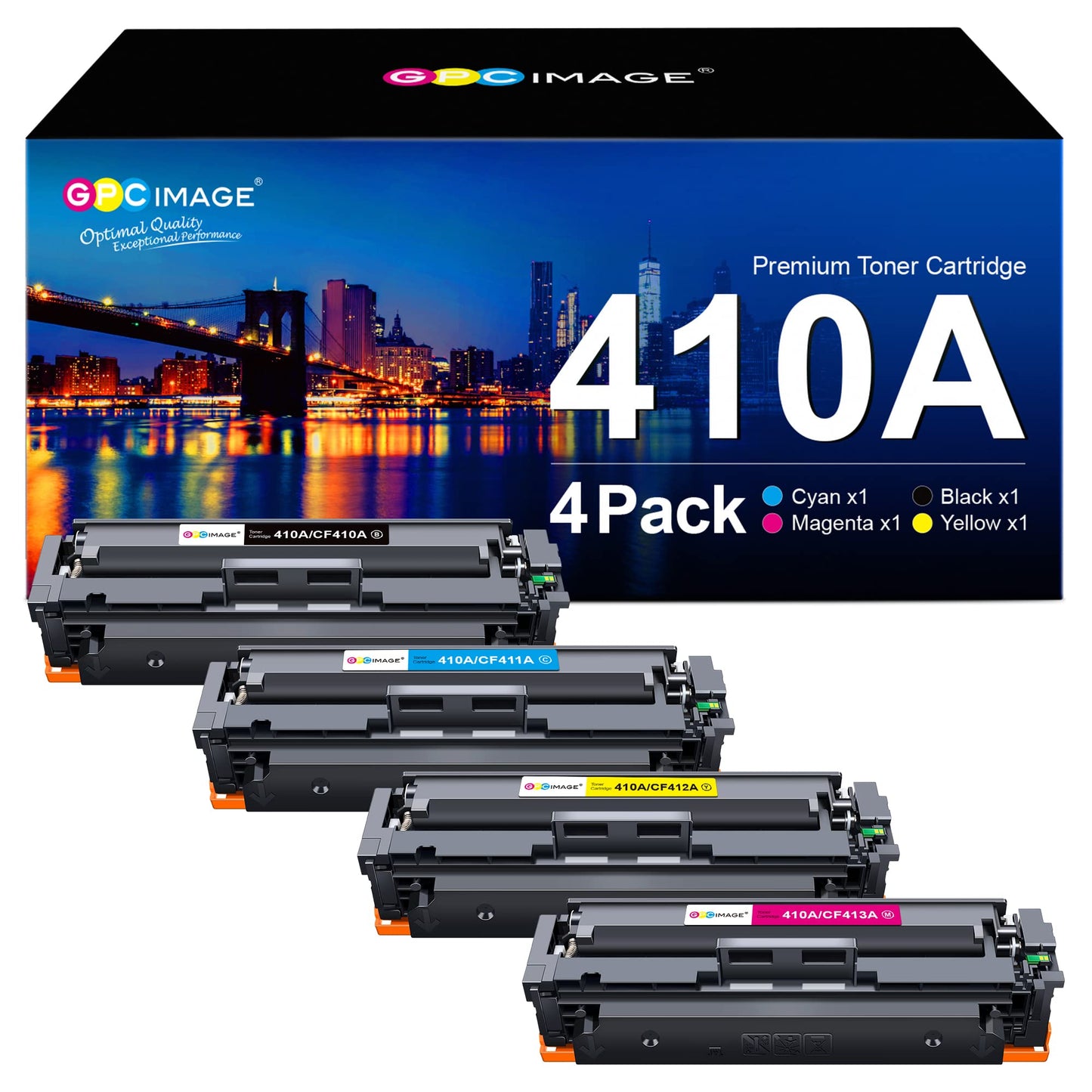 (Latest Chip) 410A CF410A Toner Cartridge Replacement GPC Image for HP CF411A CF412A CF413A to use with Color Laserjet Pro MFP M477fdw M477fdn M477fnw Pro M452dn M452nw M452dw Printer Toner (4 Pack)