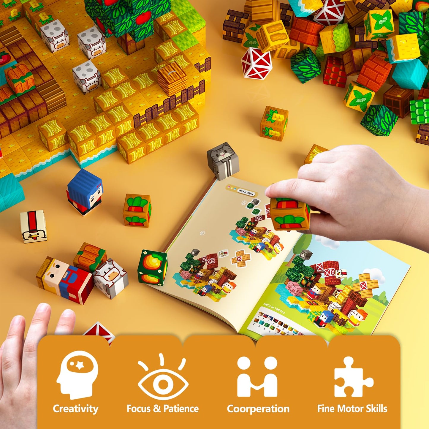 idoot 100PCS Magnetic Blocks Farm Animal Toys, STEM Sensory Building Gifts for Boys and Girls