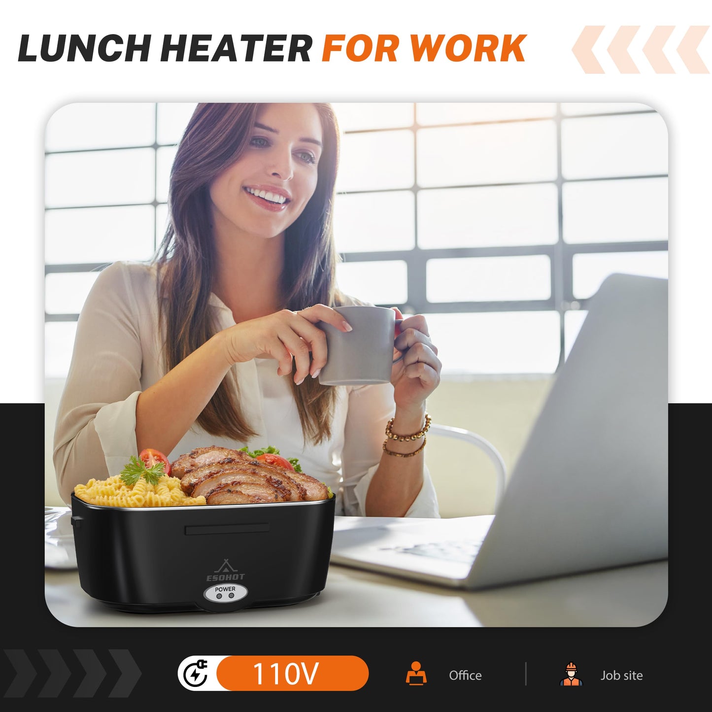 ESOHOT Heated Lunch Box,120W Electric Lunch Box Food Heater with 1.5L 304 Stainless Steel Container,12V/24V/110V Portable Food Warmer for Travel,Work,Car,Truck (1.5L x 2)