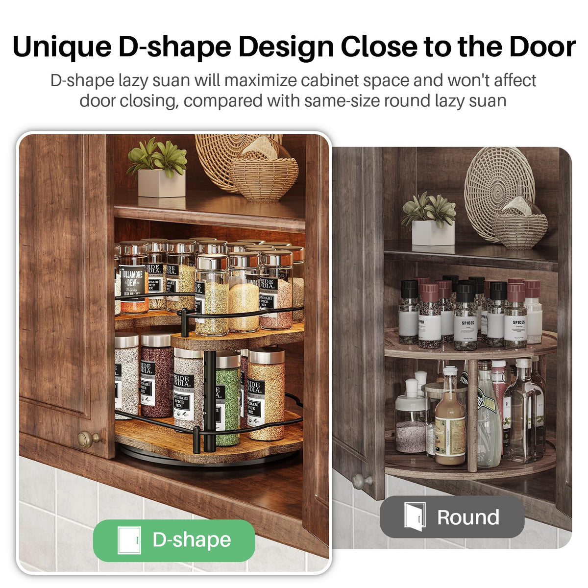 Lazy Susan Organizer Spice Rack - Spice Organization for Cabinet Height Adjustable Rotating Lazy Turntable, Pantry Kitchen Wood Revolving Seasoning Organizer (12 Inch)