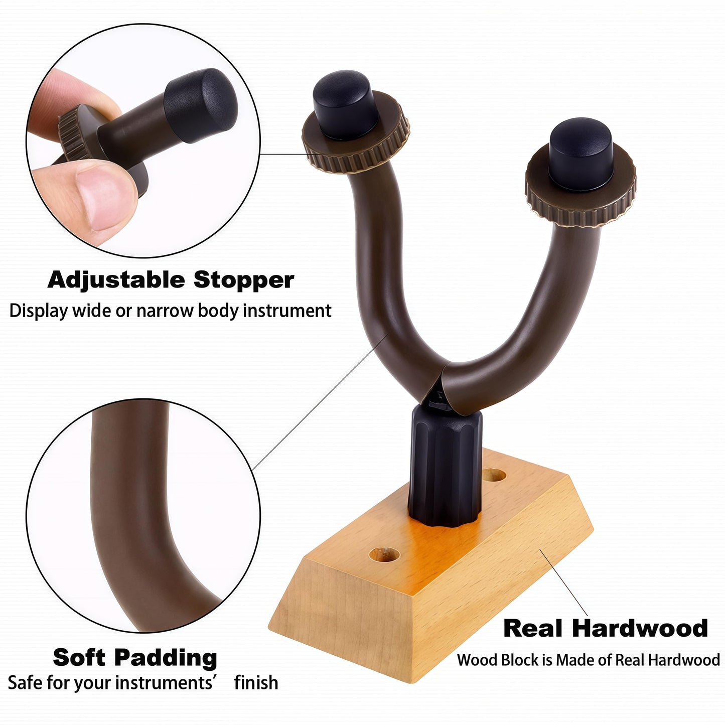 Guitar Wall Mount Hanger 6 Pack, Hardwood Guitar Hanger Wall Hook Holder Stand Display with Screws - Easy to Install - Fits All Size Guitars, Bass, Mandolin, Banjo, Ukulele