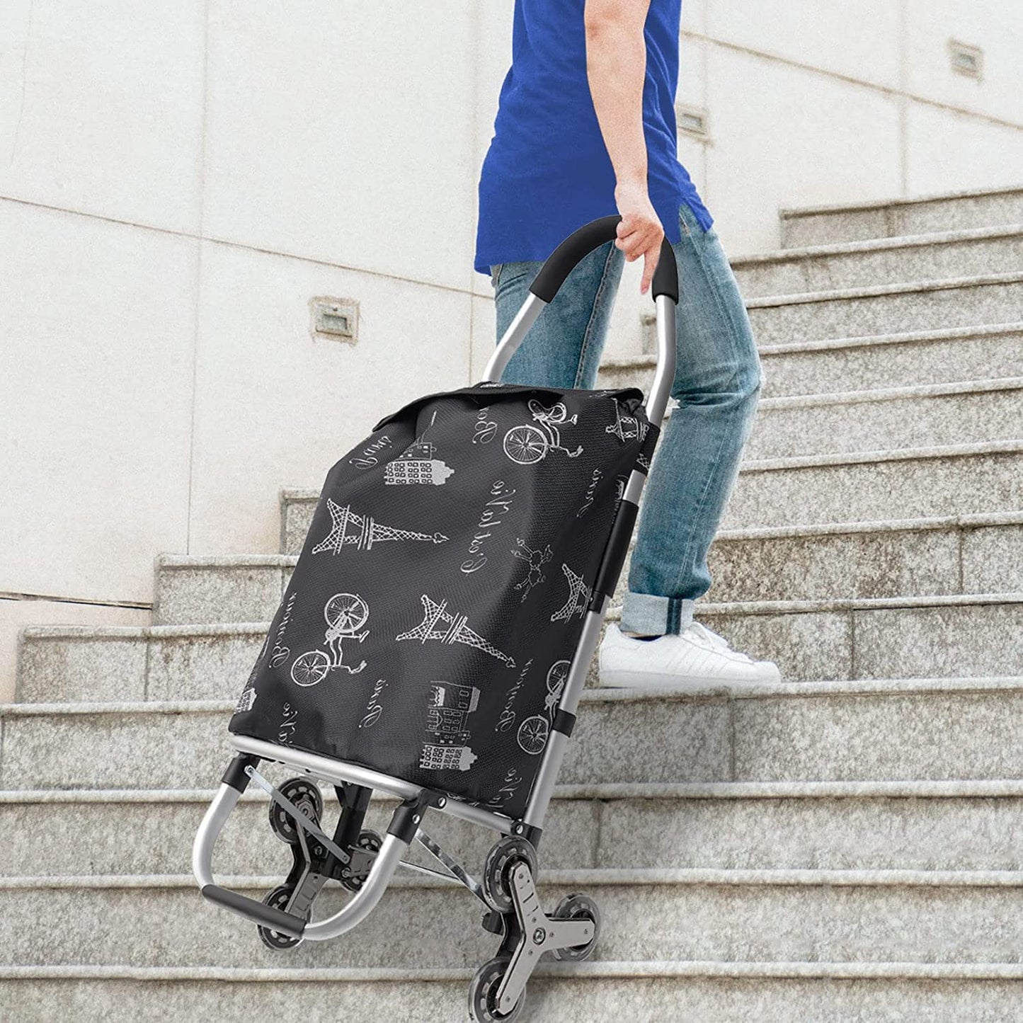 Folding Shopping Trolley Grocery Cart with Removable Waterproof Canvas Bag and Stair Climbing Wheels Super Loading Portable Utility Cart