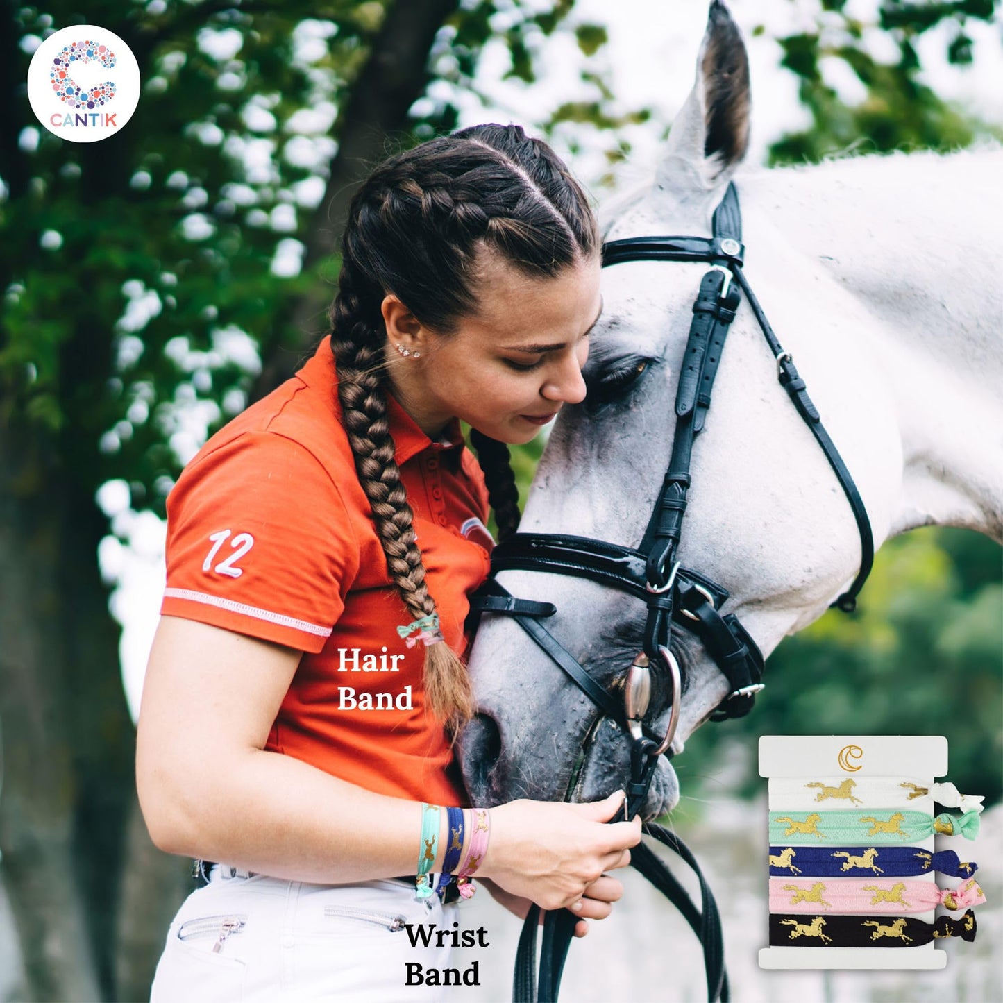 Cantik Horse Socks & Horse Hair Ties - Knee High Equestrian Socks (3 Pairs), Soft & Cotton Rich - Perfect Horse Gift For Girls, Teenagers, & Horse Lovers. Horse Riding Socks & 5 Ouchless No Crease Hair Ties Gift Set Cantik Horse Socks & Horse Hair Ties -