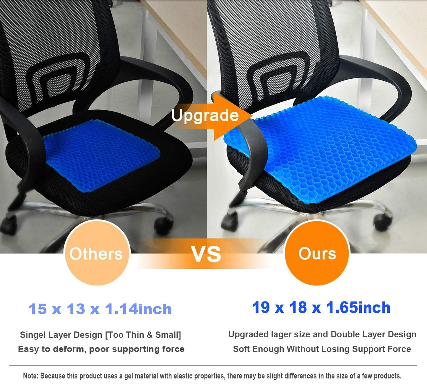 Gel Seat Cushion for Long Sitting Pressure Relief (Super Large & Thick) - Non-Slip Gel Chair Cushion for Back,Sciatica,Tailbone Pain Relief - Seat Cushion for Office Desk Chair,Car Seat,Wheelchair