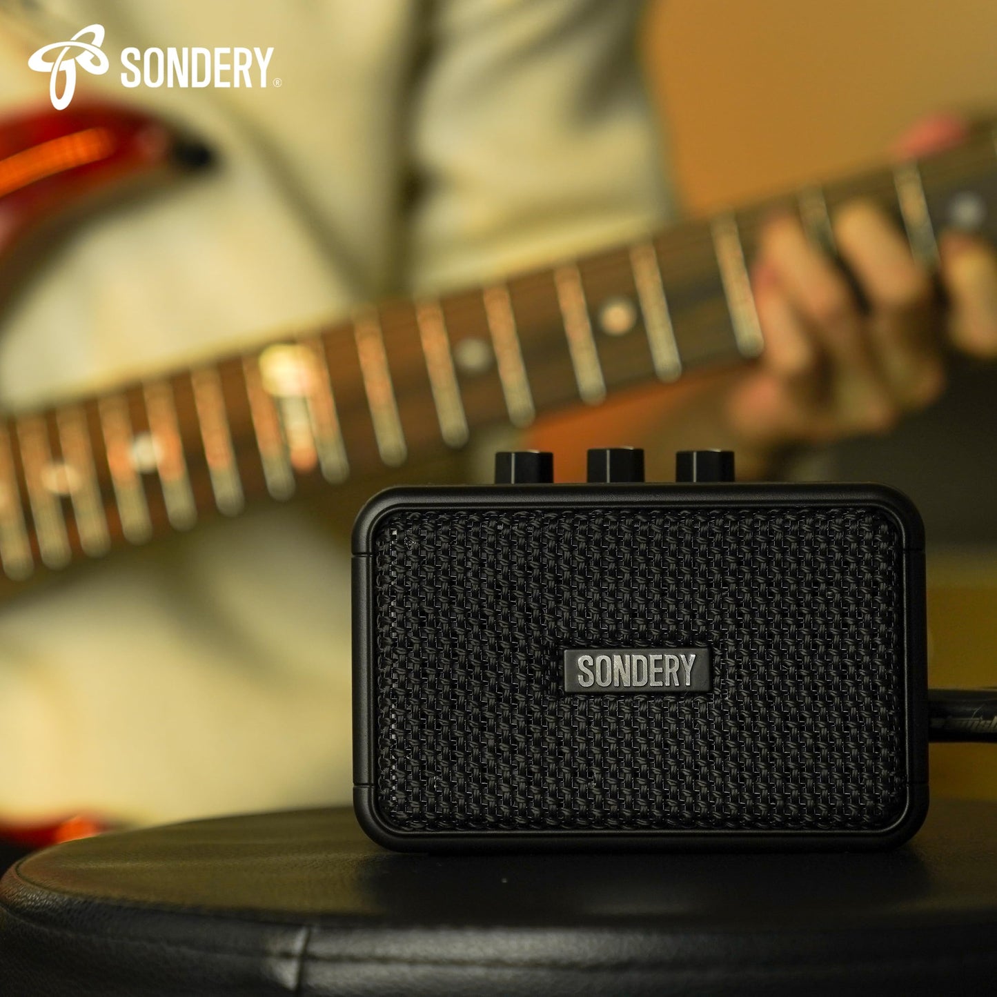Sondery Mini Guitar Amp 5W Two Speaker Rechargeable Portable Pratice Small Amplifier for Electric Guitar Overdrive/Clear Effects and Bluetooth