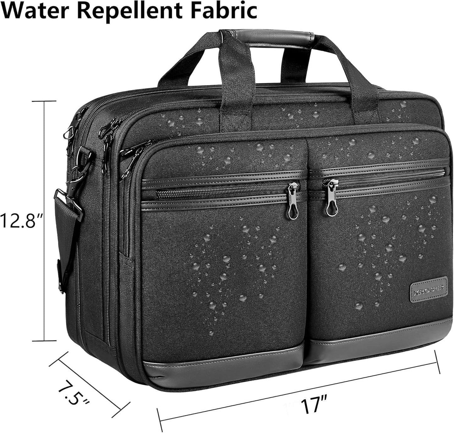 KROSER Laptop Bag Stylish Laptop Briefcase Fits Up to 17.3 Inch Expandable Water-Repellent Shoulder Messenger Bag Computer Bag with RFID Pockets for Business/Travel/School/College/Men/Women-Black