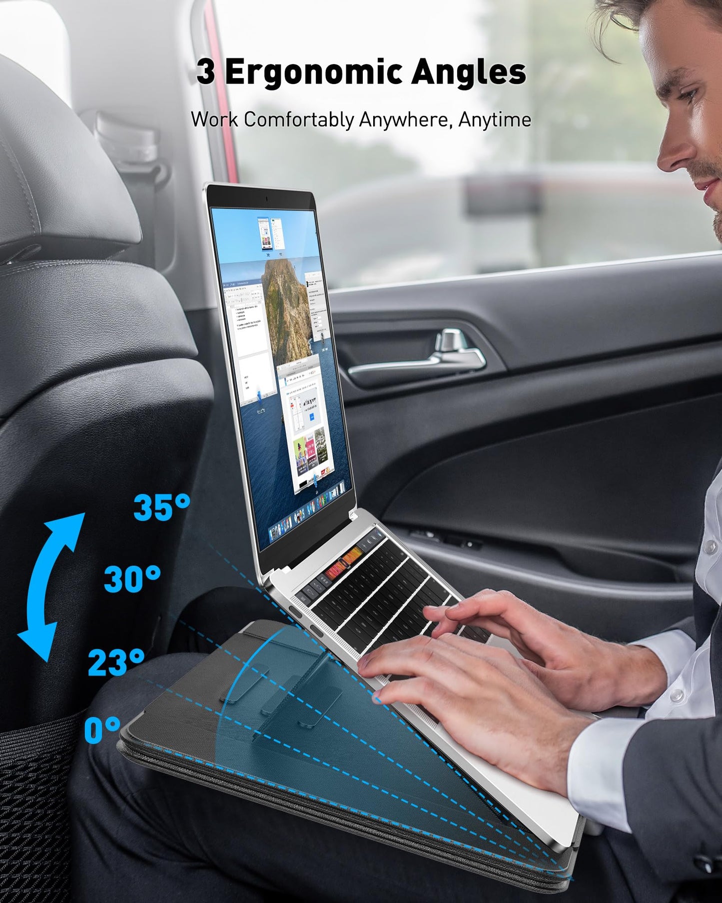 AboveTEK Adjustable Laptop Lap Desk, Portable Lap pad Workstation with Retractable Mouse Pad | 3 Ergonomic Angles, PU Leather Non-Slip Surface, Heat Shield, for Bed, Sofa, Travel