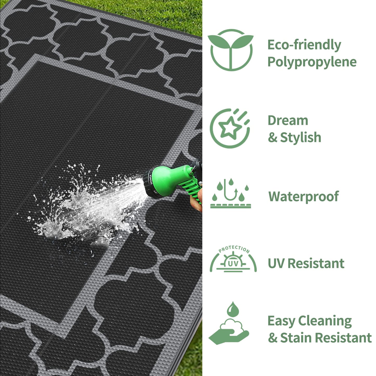 GENIMO Outdoor Rug Waterproof for Patio Decor, Foldable Reversible Plastic Straw Area Rugs Mat for Camper, Outside Carpet for Rv, Deck, Porch, Picnic, Beach, Balcony