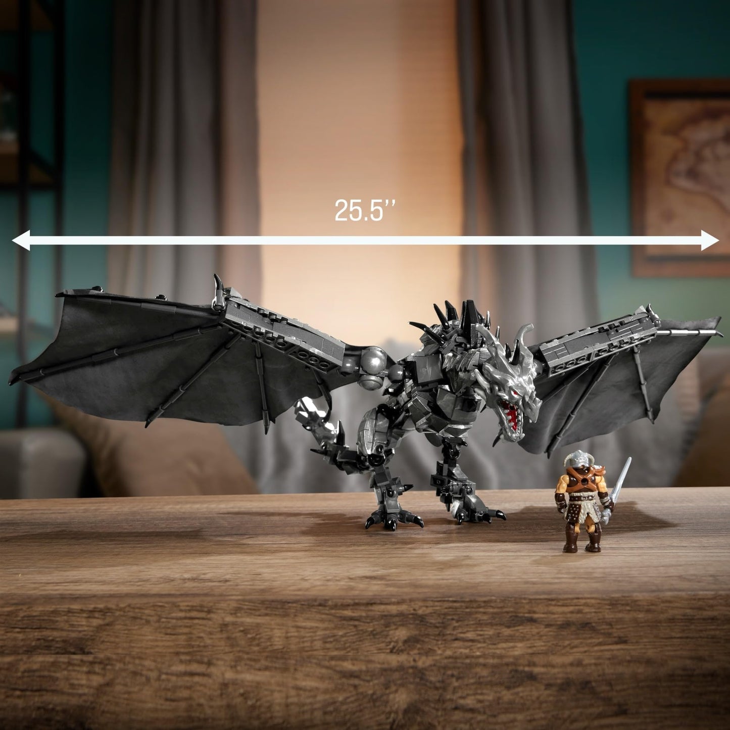 MEGA Skyrim Action Figures Building Toys, Alduin the World Eater with 619 Pieces, with 1 Dragonborn Figure, for Collectors