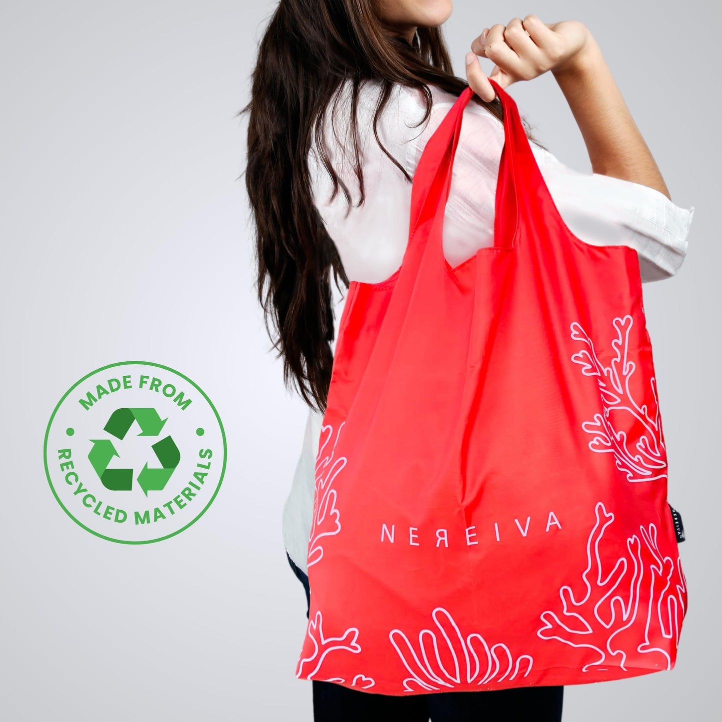 Nereiva 5 Pack Foldable Grocery Bags into Tiny Pouch - Large Capacity Multi-Color, Great for Travel, Durable, Washable Packable Shopping Bag, Comes with a carry pouch, Lightweight