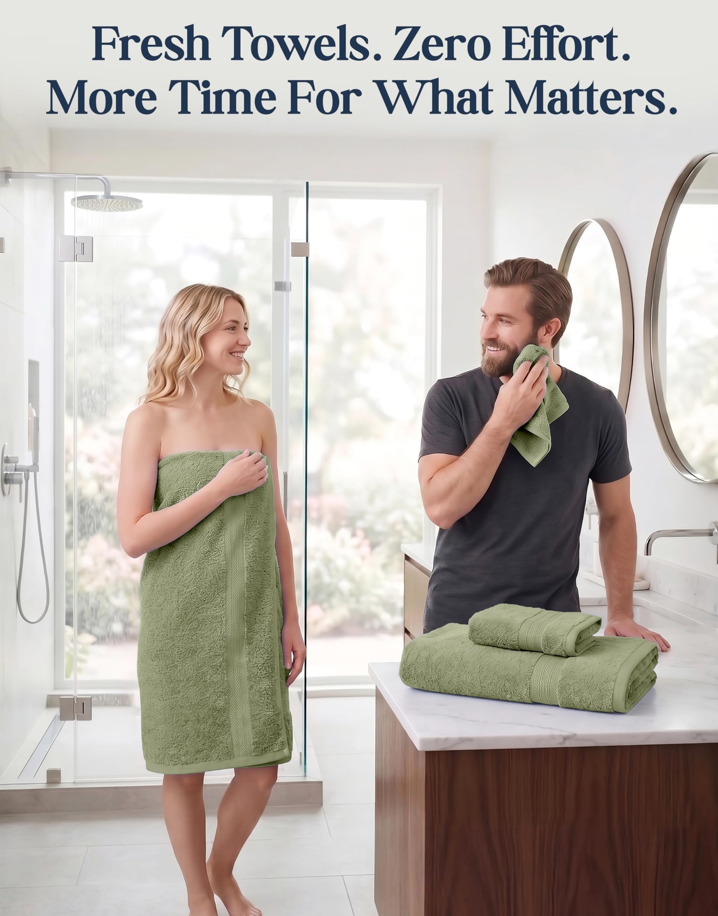 6 Piece Bath Towel Set - 100% Cotton Bathroom Towels, Extra Large Bath Towels, Hotel Towels, 2 Bath Towels, 2 Hand Towel for Bathroom, 2 Wash Cloths for Your Body and face - Oil Green