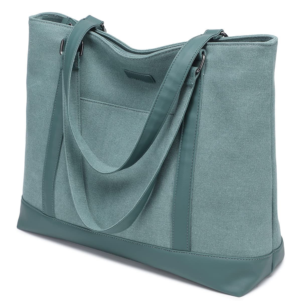 Laptop Bag for Women - Teacher Canvas Tote Bag with Compartments, Work Tote Bag for Travel Office 15.6 Inch, Green, Large, Professional Tote Bag for Work